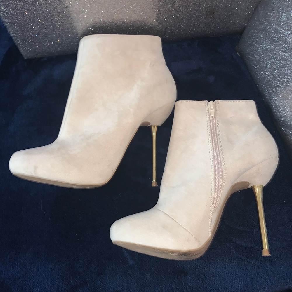 Cream Ankle Booties with Gold Heel